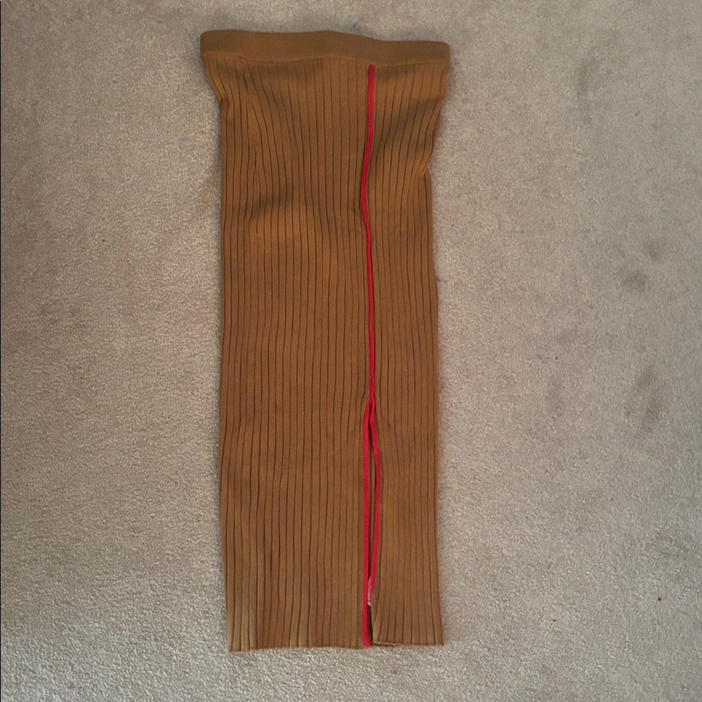 Zara Brown Knit Pencil Skirt with Red Detail and Slit Size 28